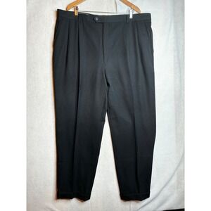 Joseph & Feiss Mens Black 100% Wool Double Pleated Cuffed Dress Pants 44R 42x32